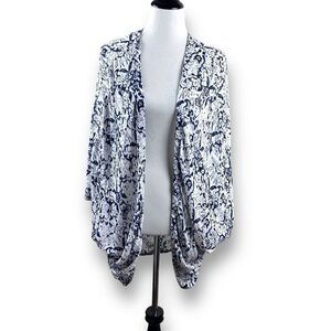 En Crème Women's S Open Front Kimono Cover Up Blue Boho Open Front Beach Layer